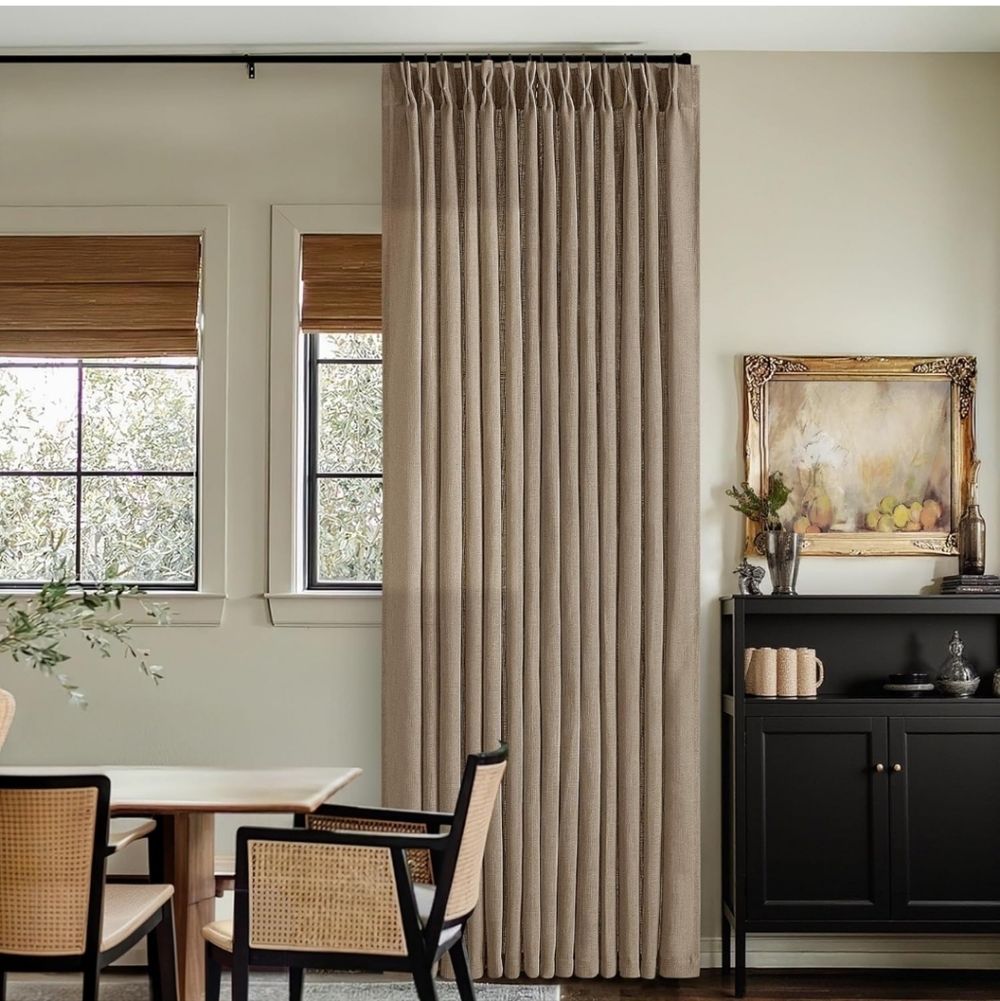 TWODRAPES Farmhouse Tan Brown Linen Curtains 40x102 In Long Living Room Pinch